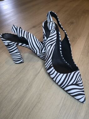 ASOS Black & White Zebra Print Pointed Slingback Heels